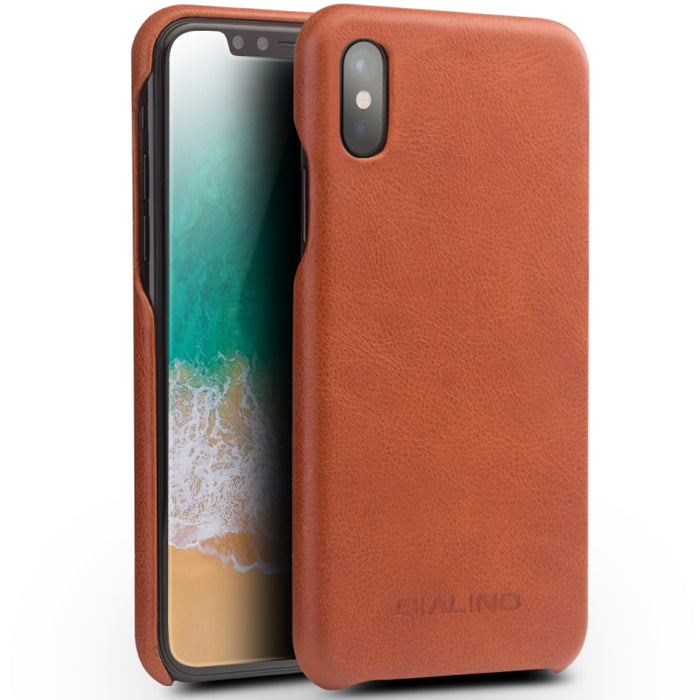 Para iPhone X / XS QIALINO Funda protectora de cuero de vaca a prueba de golpes