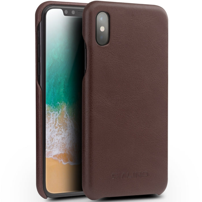 Para iPhone X / XS QIALINO Funda protectora de cuero de vaca a prueba de golpes