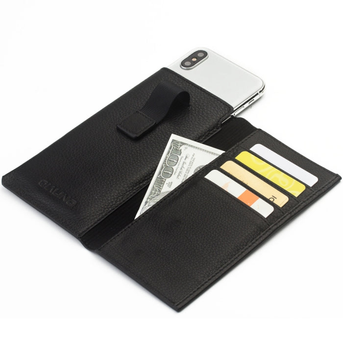 QIALINO Estuche tipo billetera con tapa horizontal de cuero de grano superior con textura de napa y ranuras para tarjetas