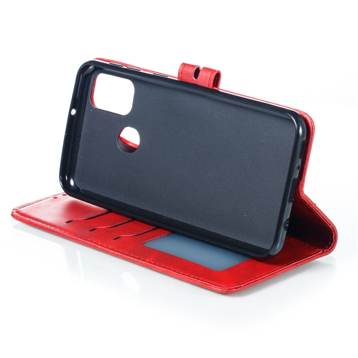 Estuche de cuero con tapa horizontal con patrón de gato feliz en relieve con soporte y ranuras para tarjetas y billetera y marco de fotos