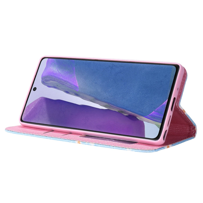 Estuche de cuero con tapa horizontal magnética con margaritas brillantes con soporte y ranuras para tarjetas y marco de fotos