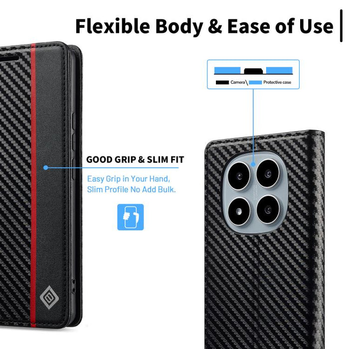 LC.IMEEKE Funda de cuero para teléfono con fibra de carbono, For Redmi Note 15 Pro+ 5G Global 163.3mm, For Redmi Note 15 4G / 5G Global 164mm, For Redmi Note 15 Pro 4G Global 163.2mm, For Redmi Note 15 Pro 5G Global 163.6mm                             ...