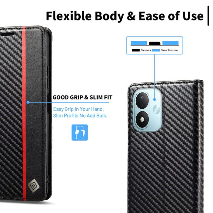 LC.IMEEKE Funda de cuero para teléfono con fibra de carbono, For Redmi Note 15 Pro+ 5G Global 163.3mm, For Redmi Note 15 4G / 5G Global 164mm, For Redmi Note 15 Pro 4G Global 163.2mm, For Redmi Note 15 Pro 5G Global 163.6mm                             ...