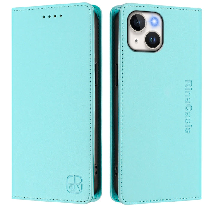 Estuche para teléfono de cuero con doble pliegue y succión magnética y RFID RC01, For iPhone 15, For iPhone 14 Plus, For iPhone 14 / 13, For iPhone 14 Pro, For iPhone 14 Pro Max, For iPhone 7 / 8 / SE 2022, For iPhone 13 Pro Max, For iPhone 13 Pro     ...