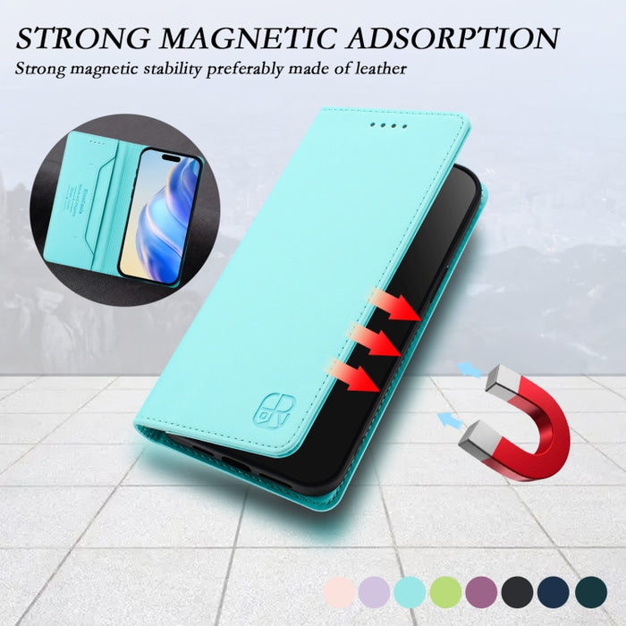 Estuche para teléfono de cuero con doble pliegue y succión magnética y RFID RC01, For iPhone 15, For iPhone 14 Plus, For iPhone 14 / 13, For iPhone 14 Pro, For iPhone 14 Pro Max, For iPhone 7 / 8 / SE 2022, For iPhone 13 Pro Max, For iPhone 13 Pro     ...