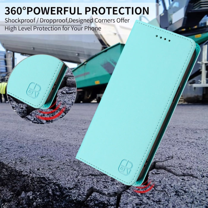 Estuche para teléfono de cuero con doble pliegue y succión magnética y RFID RC01, For iPhone 15, For iPhone 14 Plus, For iPhone 14 / 13, For iPhone 14 Pro, For iPhone 14 Pro Max, For iPhone 7 / 8 / SE 2022, For iPhone 13 Pro Max, For iPhone 13 Pro     ...