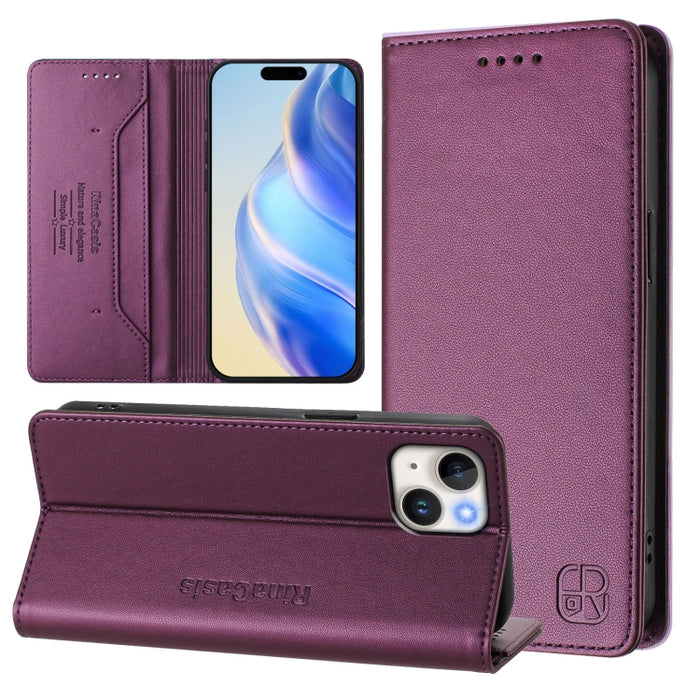 Estuche para teléfono de cuero con doble pliegue y succión magnética y RFID RC01, For iPhone 15, For iPhone 14 Plus, For iPhone 14 / 13, For iPhone 14 Pro, For iPhone 14 Pro Max, For iPhone 7 / 8 / SE 2022, For iPhone 13 Pro Max, For iPhone 13 Pro     ...