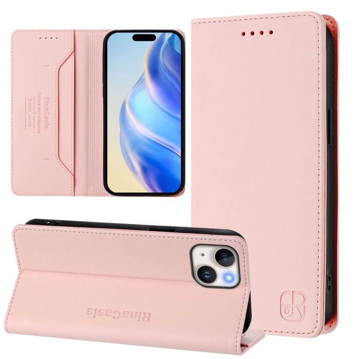 Estuche para teléfono de cuero con doble pliegue y succión magnética y RFID RC01, For iPhone 15, For iPhone 14 Plus, For iPhone 14 / 13, For iPhone 14 Pro, For iPhone 14 Pro Max, For iPhone 7 / 8 / SE 2022, For iPhone 13 Pro Max, For iPhone 13 Pro     ...