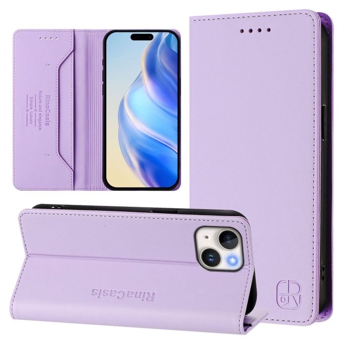 Estuche para teléfono de cuero con doble pliegue y succión magnética y RFID RC01, For iPhone 15, For iPhone 14 Plus, For iPhone 14 / 13, For iPhone 14 Pro, For iPhone 14 Pro Max, For iPhone 7 / 8 / SE 2022, For iPhone 13 Pro Max, For iPhone 13 Pro     ...