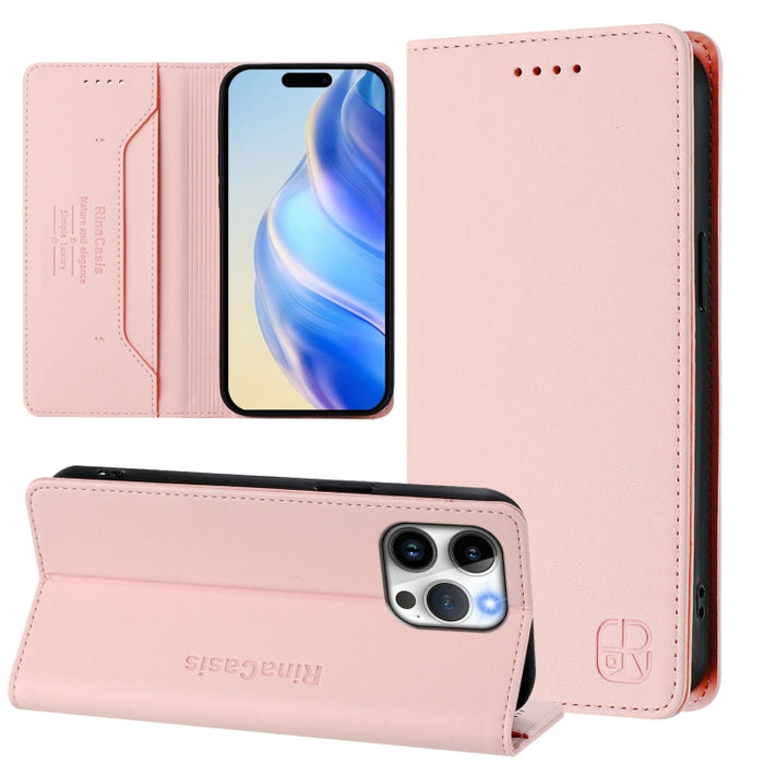 Estuche para teléfono de cuero con doble pliegue y succión magnética y RFID RC01, For iPhone 15, For iPhone 14 Plus, For iPhone 14 / 13, For iPhone 14 Pro, For iPhone 14 Pro Max, For iPhone 7 / 8 / SE 2022, For iPhone 13 Pro Max, For iPhone 13 Pro     ...