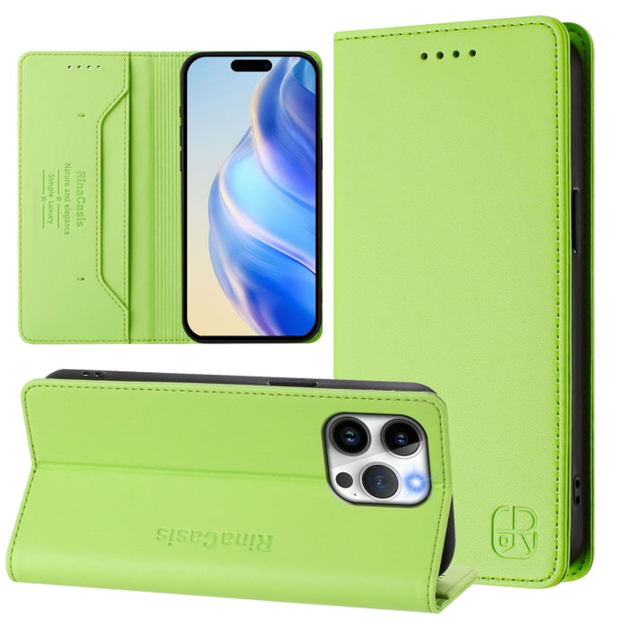 Estuche para teléfono de cuero con doble pliegue y succión magnética y RFID RC01, For iPhone 15, For iPhone 14 Plus, For iPhone 14 / 13, For iPhone 14 Pro, For iPhone 14 Pro Max, For iPhone 7 / 8 / SE 2022, For iPhone 13 Pro Max, For iPhone 13 Pro     ...