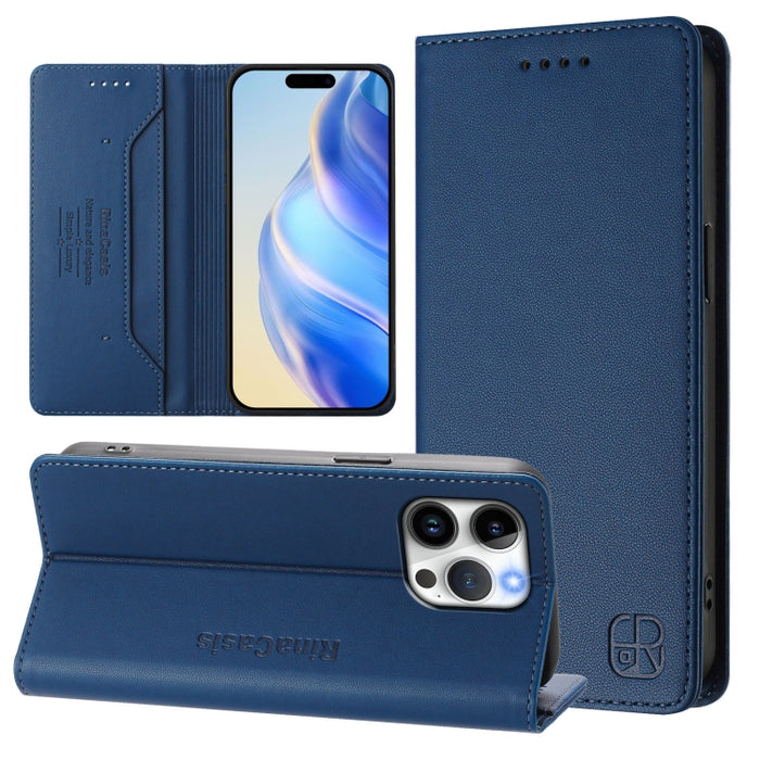 Estuche para teléfono de cuero con doble pliegue y succión magnética y RFID RC01, For iPhone 15, For iPhone 14 Plus, For iPhone 14 / 13, For iPhone 14 Pro, For iPhone 14 Pro Max, For iPhone 7 / 8 / SE 2022, For iPhone 13 Pro Max, For iPhone 13 Pro     ...