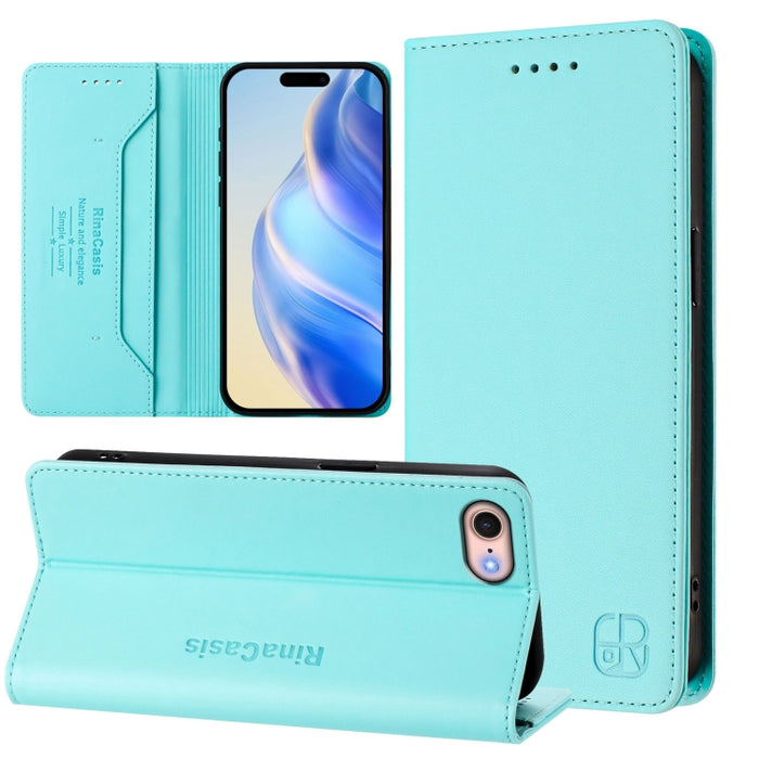 Estuche para teléfono de cuero con doble pliegue y succión magnética y RFID RC01, For iPhone 15, For iPhone 14 Plus, For iPhone 14 / 13, For iPhone 14 Pro, For iPhone 14 Pro Max, For iPhone 7 / 8 / SE 2022, For iPhone 13 Pro Max, For iPhone 13 Pro     ...