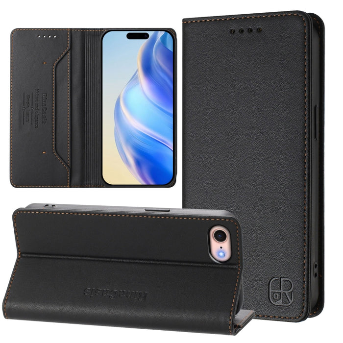 Estuche para teléfono de cuero con doble pliegue y succión magnética y RFID RC01, For iPhone 15, For iPhone 14 Plus, For iPhone 14 / 13, For iPhone 14 Pro, For iPhone 14 Pro Max, For iPhone 7 / 8 / SE 2022, For iPhone 13 Pro Max, For iPhone 13 Pro     ...