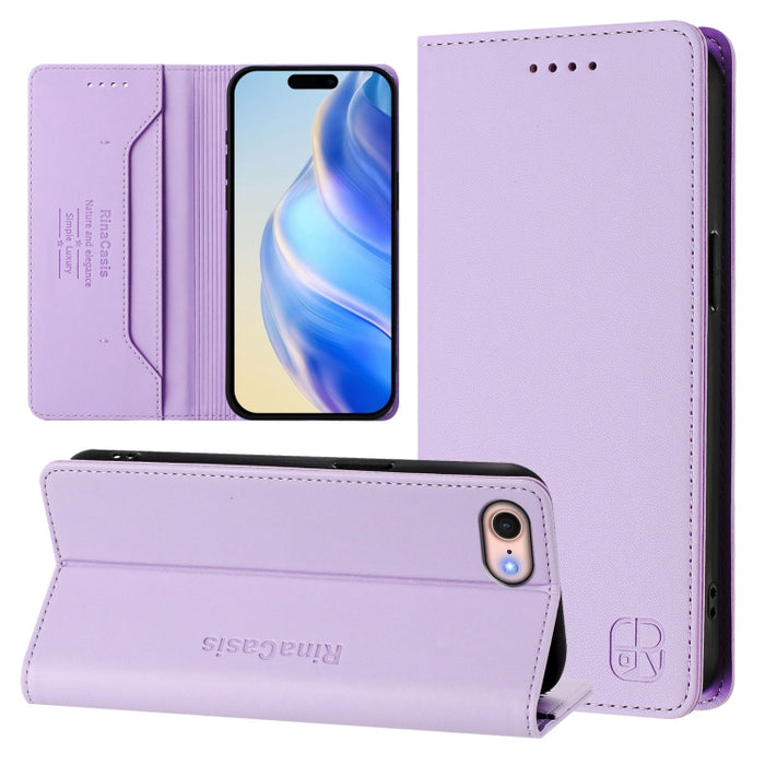 Estuche para teléfono de cuero con doble pliegue y succión magnética y RFID RC01, For iPhone 15, For iPhone 14 Plus, For iPhone 14 / 13, For iPhone 14 Pro, For iPhone 14 Pro Max, For iPhone 7 / 8 / SE 2022, For iPhone 13 Pro Max, For iPhone 13 Pro     ...