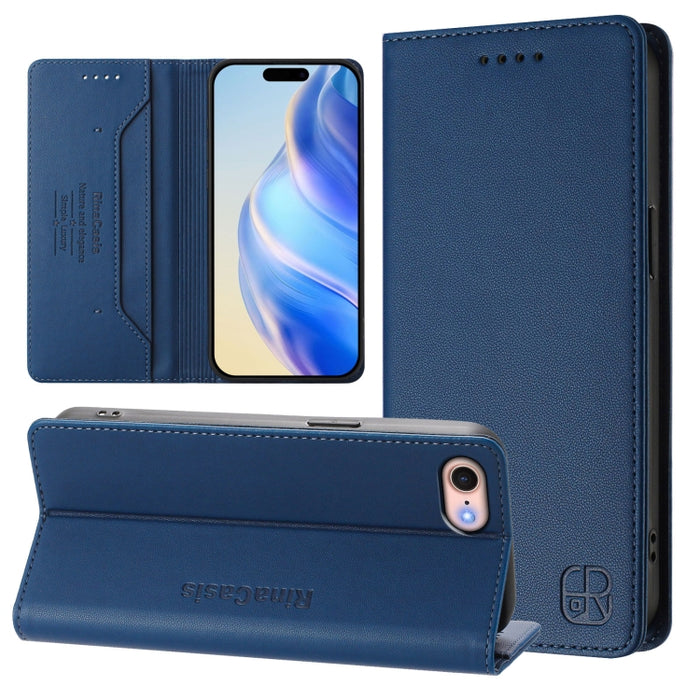 Estuche para teléfono de cuero con doble pliegue y succión magnética y RFID RC01, For iPhone 15, For iPhone 14 Plus, For iPhone 14 / 13, For iPhone 14 Pro, For iPhone 14 Pro Max, For iPhone 7 / 8 / SE 2022, For iPhone 13 Pro Max, For iPhone 13 Pro     ...