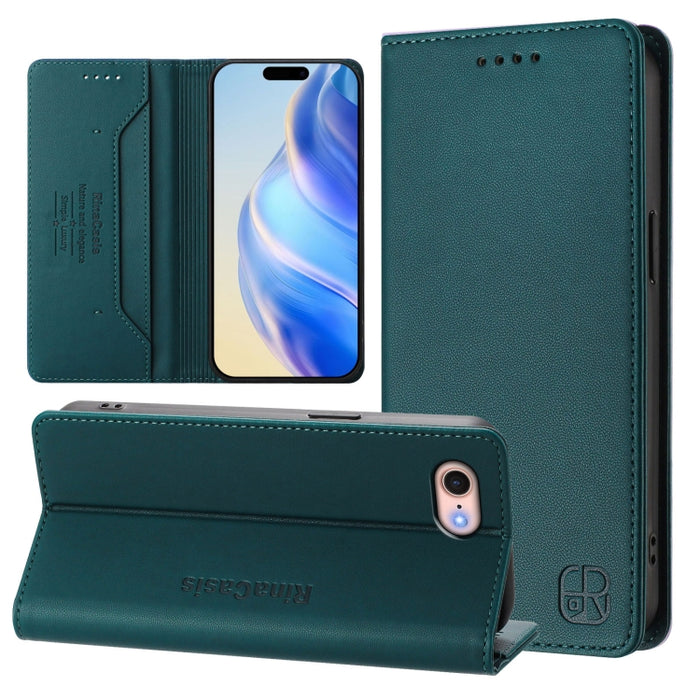 Estuche para teléfono de cuero con doble pliegue y succión magnética y RFID RC01, For iPhone 15, For iPhone 14 Plus, For iPhone 14 / 13, For iPhone 14 Pro, For iPhone 14 Pro Max, For iPhone 7 / 8 / SE 2022, For iPhone 13 Pro Max, For iPhone 13 Pro     ...