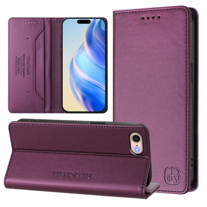 Estuche para teléfono de cuero con doble pliegue y succión magnética y RFID RC01, For iPhone 15, For iPhone 14 Plus, For iPhone 14 / 13, For iPhone 14 Pro, For iPhone 14 Pro Max, For iPhone 7 / 8 / SE 2022, For iPhone 13 Pro Max, For iPhone 13 Pro     ...
