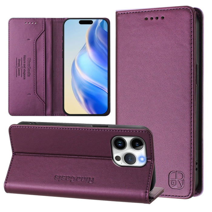 Estuche para teléfono de cuero con doble pliegue y succión magnética y RFID RC01, For iPhone 15, For iPhone 14 Plus, For iPhone 14 / 13, For iPhone 14 Pro, For iPhone 14 Pro Max, For iPhone 7 / 8 / SE 2022, For iPhone 13 Pro Max, For iPhone 13 Pro     ...