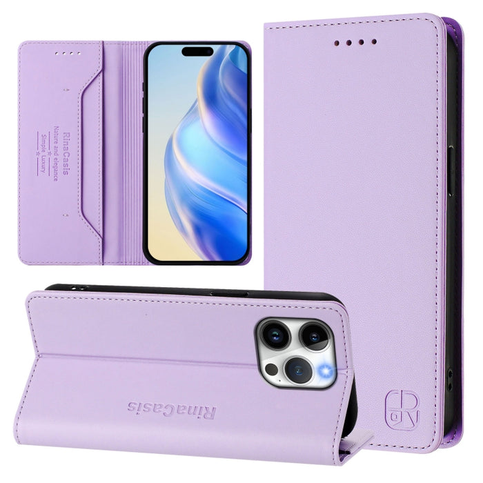 Estuche para teléfono de cuero con doble pliegue y succión magnética y RFID RC01, For iPhone 15, For iPhone 14 Plus, For iPhone 14 / 13, For iPhone 14 Pro, For iPhone 14 Pro Max, For iPhone 7 / 8 / SE 2022, For iPhone 13 Pro Max, For iPhone 13 Pro     ...