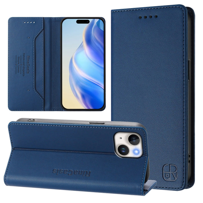 Estuche para teléfono de cuero con doble pliegue y succión magnética y RFID RC01, For iPhone 15, For iPhone 14 Plus, For iPhone 14 / 13, For iPhone 14 Pro, For iPhone 14 Pro Max, For iPhone 7 / 8 / SE 2022, For iPhone 13 Pro Max, For iPhone 13 Pro     ...