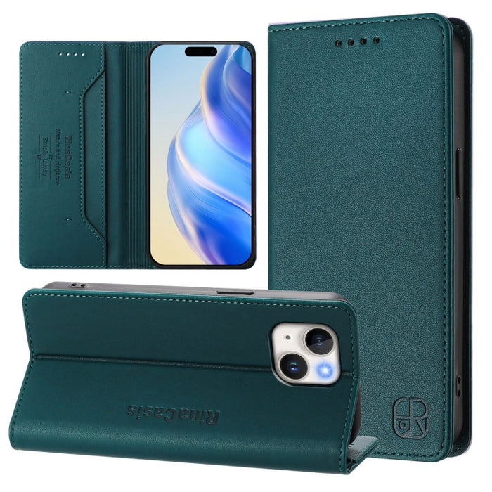 Estuche para teléfono de cuero con doble pliegue y succión magnética y RFID RC01, For iPhone 15, For iPhone 14 Plus, For iPhone 14 / 13, For iPhone 14 Pro, For iPhone 14 Pro Max, For iPhone 7 / 8 / SE 2022, For iPhone 13 Pro Max, For iPhone 13 Pro     ...