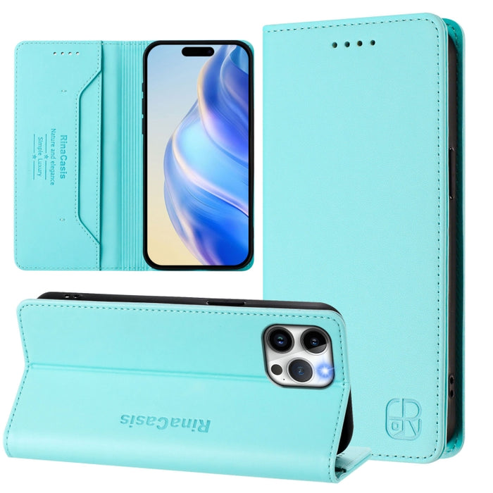 Estuche para teléfono de cuero con doble pliegue y succión magnética y RFID RC01, For iPhone 15, For iPhone 14 Plus, For iPhone 14 / 13, For iPhone 14 Pro, For iPhone 14 Pro Max, For iPhone 7 / 8 / SE 2022, For iPhone 13 Pro Max, For iPhone 13 Pro     ...