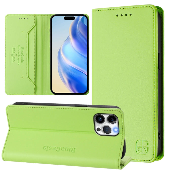 Estuche para teléfono de cuero con doble pliegue y succión magnética y RFID RC01, For iPhone 15, For iPhone 14 Plus, For iPhone 14 / 13, For iPhone 14 Pro, For iPhone 14 Pro Max, For iPhone 7 / 8 / SE 2022, For iPhone 13 Pro Max, For iPhone 13 Pro     ...