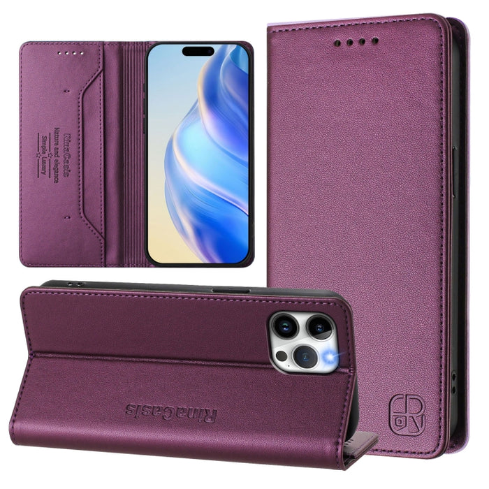 Estuche para teléfono de cuero con doble pliegue y succión magnética y RFID RC01, For iPhone 15, For iPhone 14 Plus, For iPhone 14 / 13, For iPhone 14 Pro, For iPhone 14 Pro Max, For iPhone 7 / 8 / SE 2022, For iPhone 13 Pro Max, For iPhone 13 Pro     ...