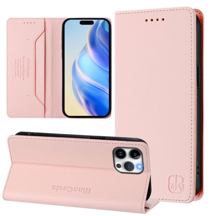 Estuche para teléfono de cuero con doble pliegue y succión magnética y RFID RC01, For iPhone 15, For iPhone 14 Plus, For iPhone 14 / 13, For iPhone 14 Pro, For iPhone 14 Pro Max, For iPhone 7 / 8 / SE 2022, For iPhone 13 Pro Max, For iPhone 13 Pro     ...