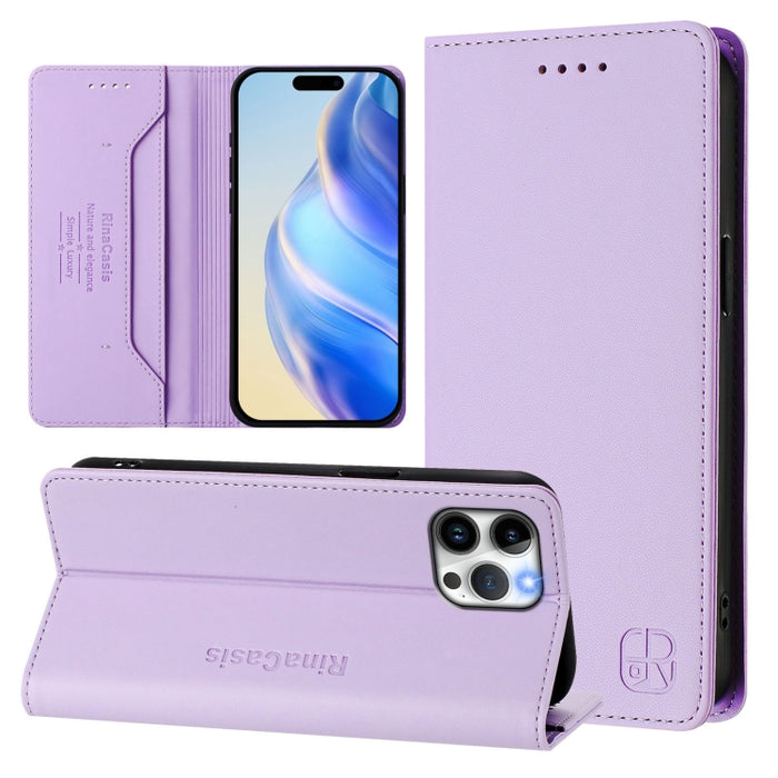 Estuche para teléfono de cuero con doble pliegue y succión magnética y RFID RC01, For iPhone 15, For iPhone 14 Plus, For iPhone 14 / 13, For iPhone 14 Pro, For iPhone 14 Pro Max, For iPhone 7 / 8 / SE 2022, For iPhone 13 Pro Max, For iPhone 13 Pro     ...