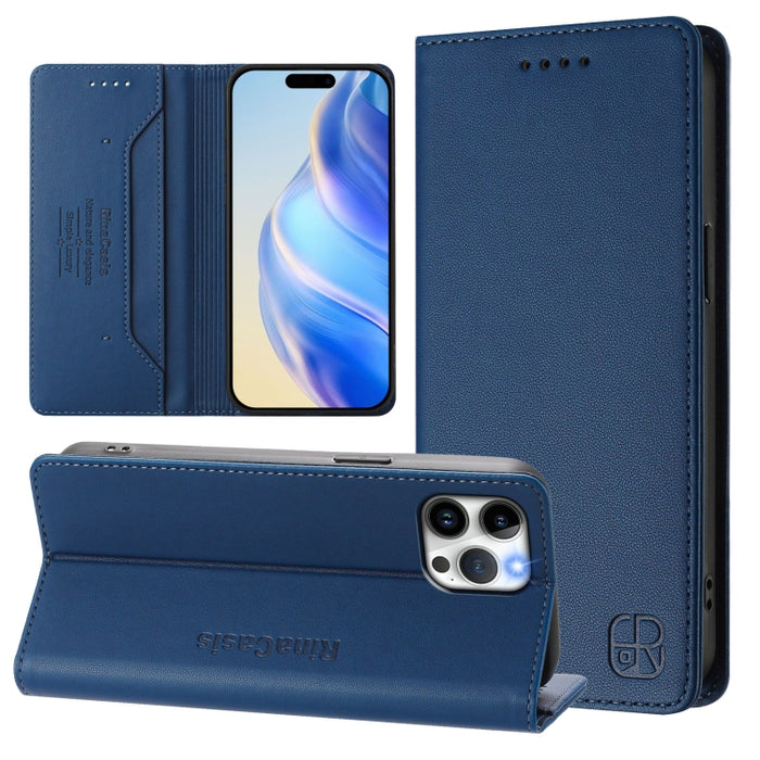 Estuche para teléfono de cuero con doble pliegue y succión magnética y RFID RC01, For iPhone 15, For iPhone 14 Plus, For iPhone 14 / 13, For iPhone 14 Pro, For iPhone 14 Pro Max, For iPhone 7 / 8 / SE 2022, For iPhone 13 Pro Max, For iPhone 13 Pro     ...