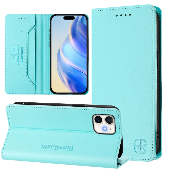 Estuche para teléfono de cuero con doble pliegue y succión magnética y RFID RC01, For iPhone 15, For iPhone 14 Plus, For iPhone 14 / 13, For iPhone 14 Pro, For iPhone 14 Pro Max, For iPhone 7 / 8 / SE 2022, For iPhone 13 Pro Max, For iPhone 13 Pro     ...