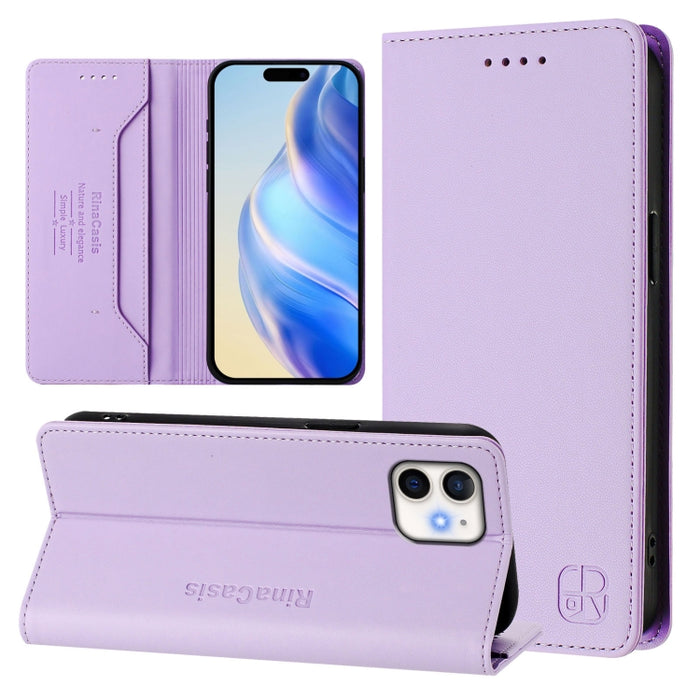 Estuche para teléfono de cuero con doble pliegue y succión magnética y RFID RC01, For iPhone 15, For iPhone 14 Plus, For iPhone 14 / 13, For iPhone 14 Pro, For iPhone 14 Pro Max, For iPhone 7 / 8 / SE 2022, For iPhone 13 Pro Max, For iPhone 13 Pro     ...