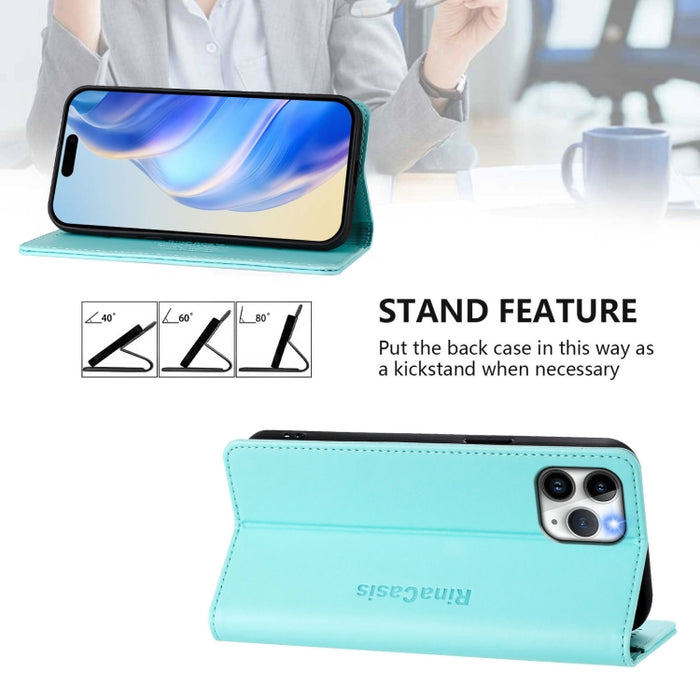 Estuche para teléfono de cuero con doble pliegue y succión magnética y RFID RC01, For iPhone 11 Pro Max, For iPhone 11, For iPhone 11 Pro, For iPhone X / XS, For iPhone XR, For iPhone XS Max, For iPhone 7 Plus / 8 Plus