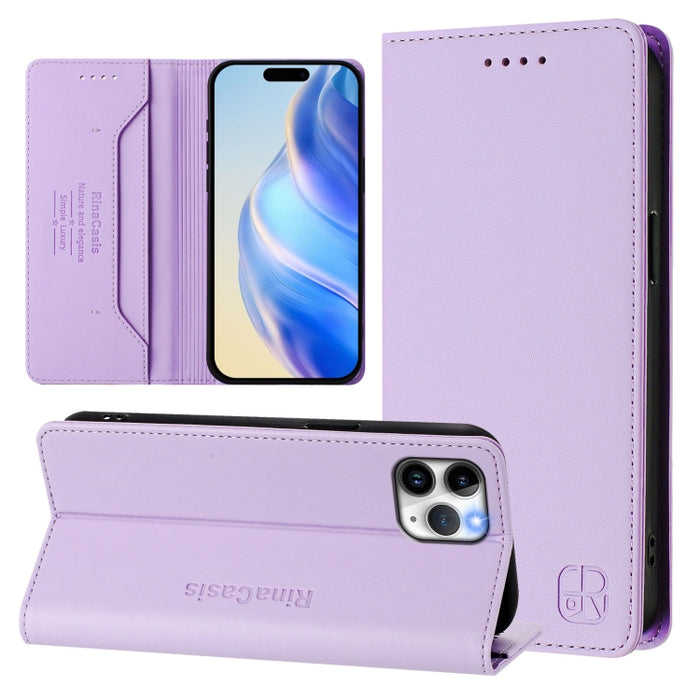 Estuche para teléfono de cuero con doble pliegue y succión magnética y RFID RC01, For iPhone 11 Pro Max, For iPhone 11, For iPhone 11 Pro, For iPhone X / XS, For iPhone XR, For iPhone XS Max, For iPhone 7 Plus / 8 Plus