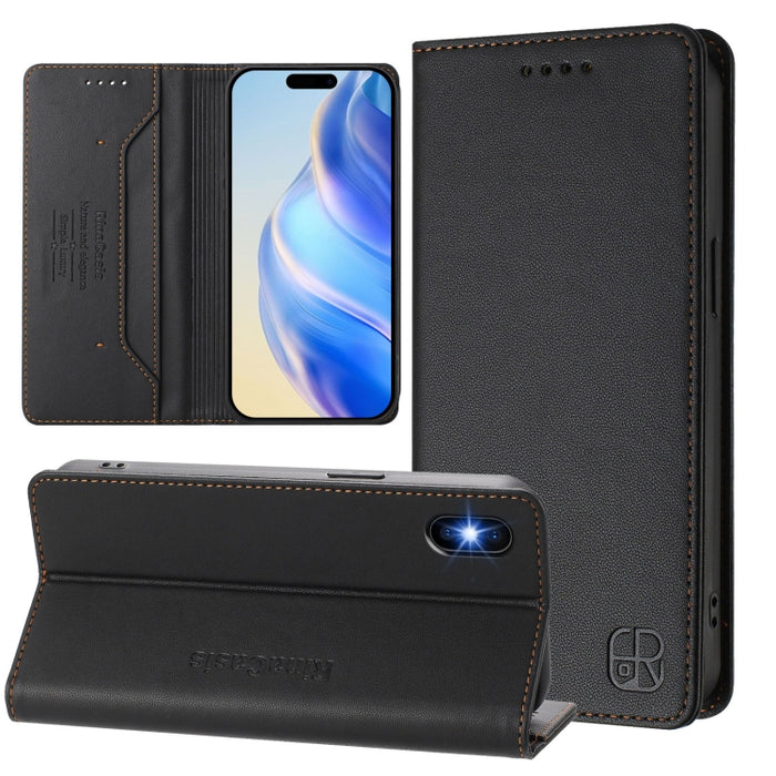 Estuche para teléfono de cuero con doble pliegue y succión magnética y RFID RC01, For iPhone 11 Pro Max, For iPhone 11, For iPhone 11 Pro, For iPhone X / XS, For iPhone XR, For iPhone XS Max, For iPhone 7 Plus / 8 Plus