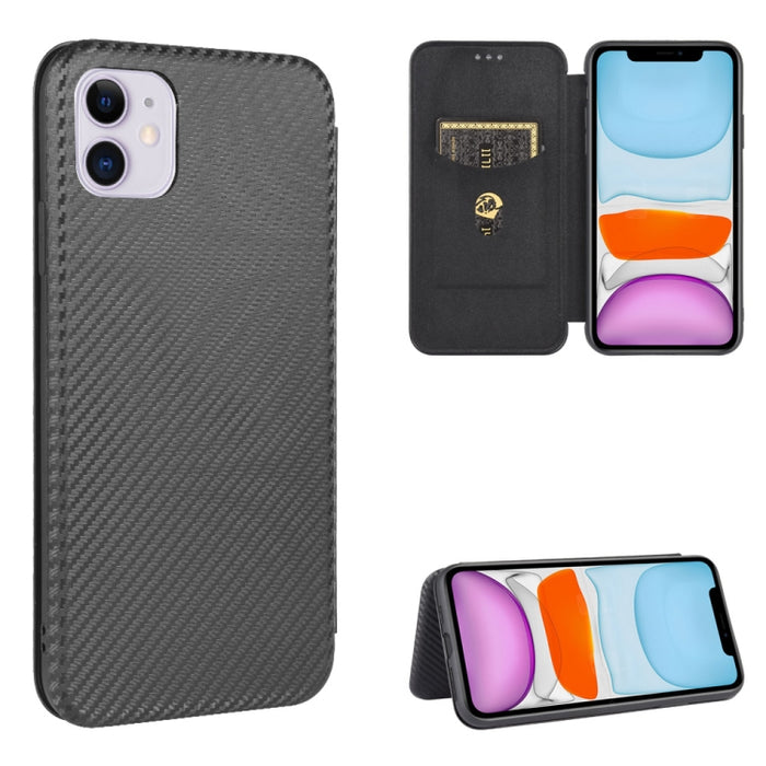Textura de fibra de carbono Flip horizontal magnético TPU + PC + Funda de cuero PU con ranura para tarjeta, For iPhone 11 Pro, For iPhone 6 / 6s, For iPhone 6 Plus / 6s Plus, For iPhone 11 Pro Max, For iPhone 11, For iPhone 12 mini, For iPhone 12 / 12 ...
