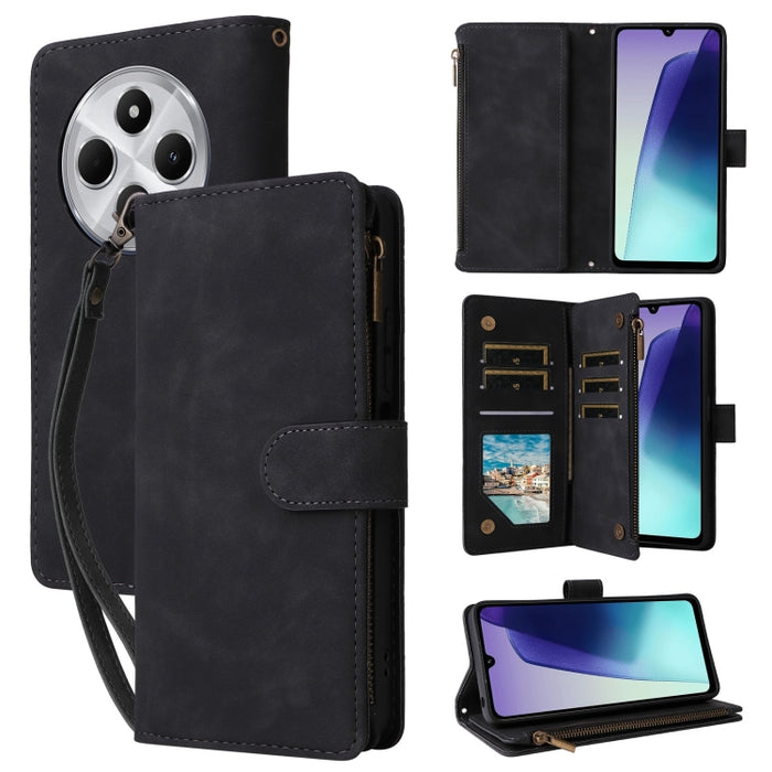 Estuche multifuncional de cuero para teléfono con cremallera y billetera esmerilada, For Redmi Note 15 Pro+ 5G Global 163.3mm, For Redmi Note 15 4G / 5G Global 164mm, For Redmi Note 15 Pro 4G Global 163.2mm, For Redmi Note 15 Pro 5G Global 163.6mm     ...