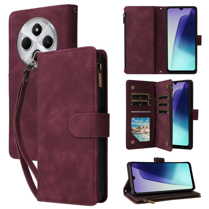Estuche multifuncional de cuero para teléfono con cremallera y billetera esmerilada, For Redmi Note 15 Pro+ 5G Global 163.3mm, For Redmi Note 15 4G / 5G Global 164mm, For Redmi Note 15 Pro 4G Global 163.2mm, For Redmi Note 15 Pro 5G Global 163.6mm     ...