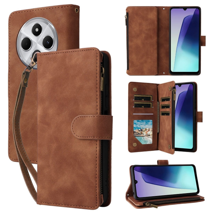 Estuche multifuncional de cuero para teléfono con cremallera y billetera esmerilada, For Redmi Note 15 Pro+ 5G Global 163.3mm, For Redmi Note 15 4G / 5G Global 164mm, For Redmi Note 15 Pro 4G Global 163.2mm, For Redmi Note 15 Pro 5G Global 163.6mm     ...