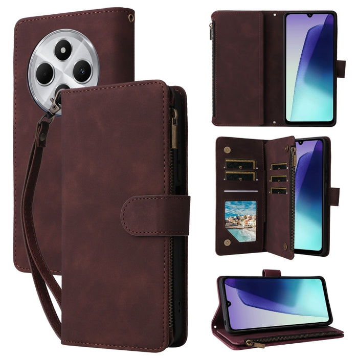 Estuche multifuncional de cuero para teléfono con cremallera y billetera esmerilada, For Redmi Note 15 Pro+ 5G Global 163.3mm, For Redmi Note 15 4G / 5G Global 164mm, For Redmi Note 15 Pro 4G Global 163.2mm, For Redmi Note 15 Pro 5G Global 163.6mm     ...