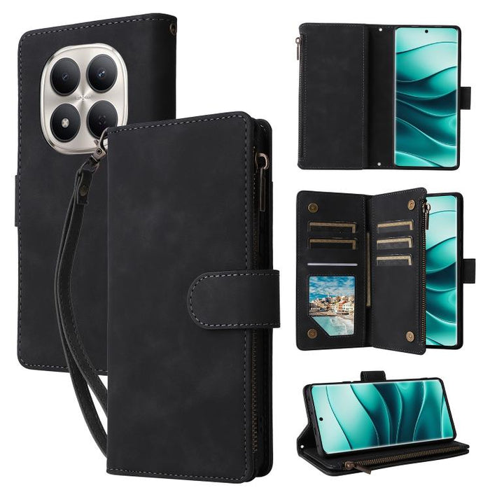 Estuche multifuncional de cuero para teléfono con cremallera y billetera esmerilada, For Redmi Note 15 Pro+ 5G Global 163.3mm, For Redmi Note 15 4G / 5G Global 164mm, For Redmi Note 15 Pro 4G Global 163.2mm, For Redmi Note 15 Pro 5G Global 163.6mm     ...