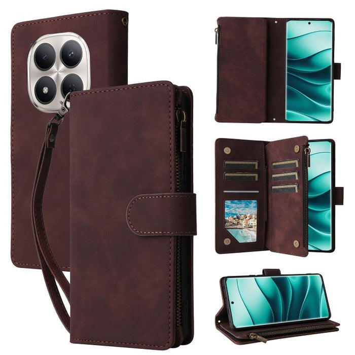 Estuche multifuncional de cuero para teléfono con cremallera y billetera esmerilada, For Redmi Note 15 Pro+ 5G Global 163.3mm, For Redmi Note 15 4G / 5G Global 164mm, For Redmi Note 15 Pro 4G Global 163.2mm, For Redmi Note 15 Pro 5G Global 163.6mm     ...
