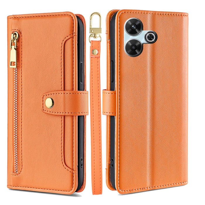 Funda de cuero para teléfono con cremallera y diseño cruzado con textura de oveja, For Redmi Note 14 Pro 5G, For Redmi 14C 4G, For Redmi 13 4G