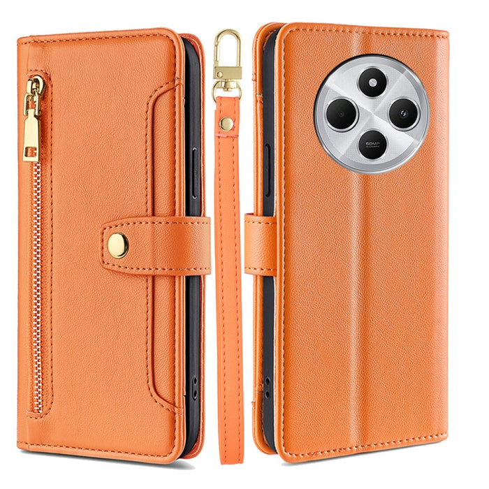 Funda de cuero para teléfono con cremallera y diseño cruzado con textura de oveja, For Redmi Note 14 Pro 5G, For Redmi 14C 4G, For Redmi 13 4G