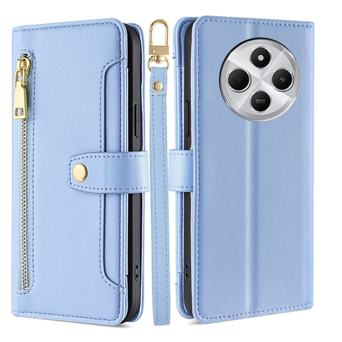 Funda de cuero para teléfono con cremallera y diseño cruzado con textura de oveja, For Redmi Note 14 Pro 5G, For Redmi 14C 4G, For Redmi 13 4G