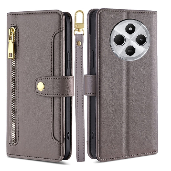 Funda de cuero para teléfono con cremallera y diseño cruzado con textura de oveja, For Redmi Note 14 Pro 5G, For Redmi 14C 4G, For Redmi 13 4G