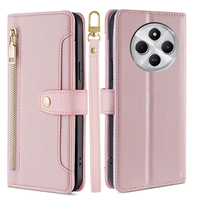 Funda de cuero para teléfono con cremallera y diseño cruzado con textura de oveja, For Redmi Note 14 Pro 5G, For Redmi 14C 4G, For Redmi 13 4G
