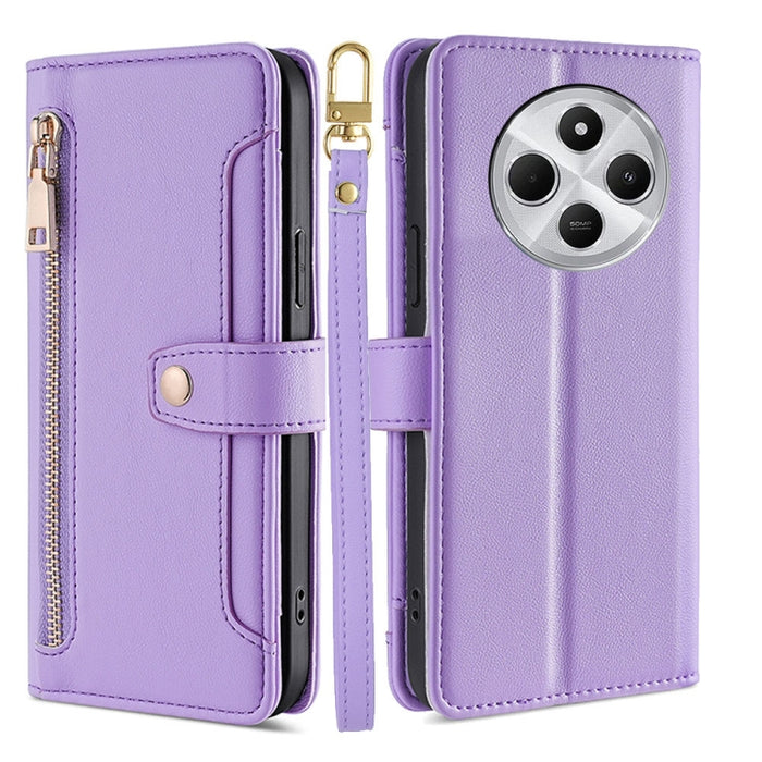 Funda de cuero para teléfono con cremallera y diseño cruzado con textura de oveja, For Redmi Note 14 Pro 5G, For Redmi 14C 4G, For Redmi 13 4G